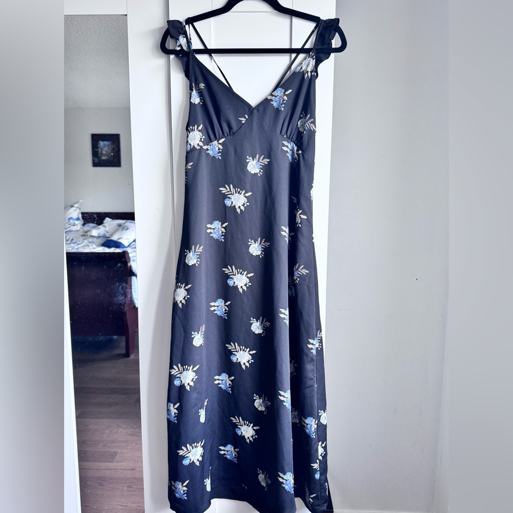 Urban Outfitters Black and Blue Floral Backless Dress